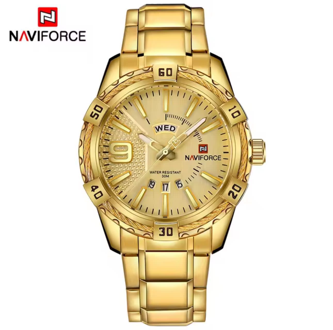 NAVIFORCE 9117S New Men Sport Watches Men's Waterproof Analog Quartz Wristwatches Man Gold Stainless Steel Calendar Clock