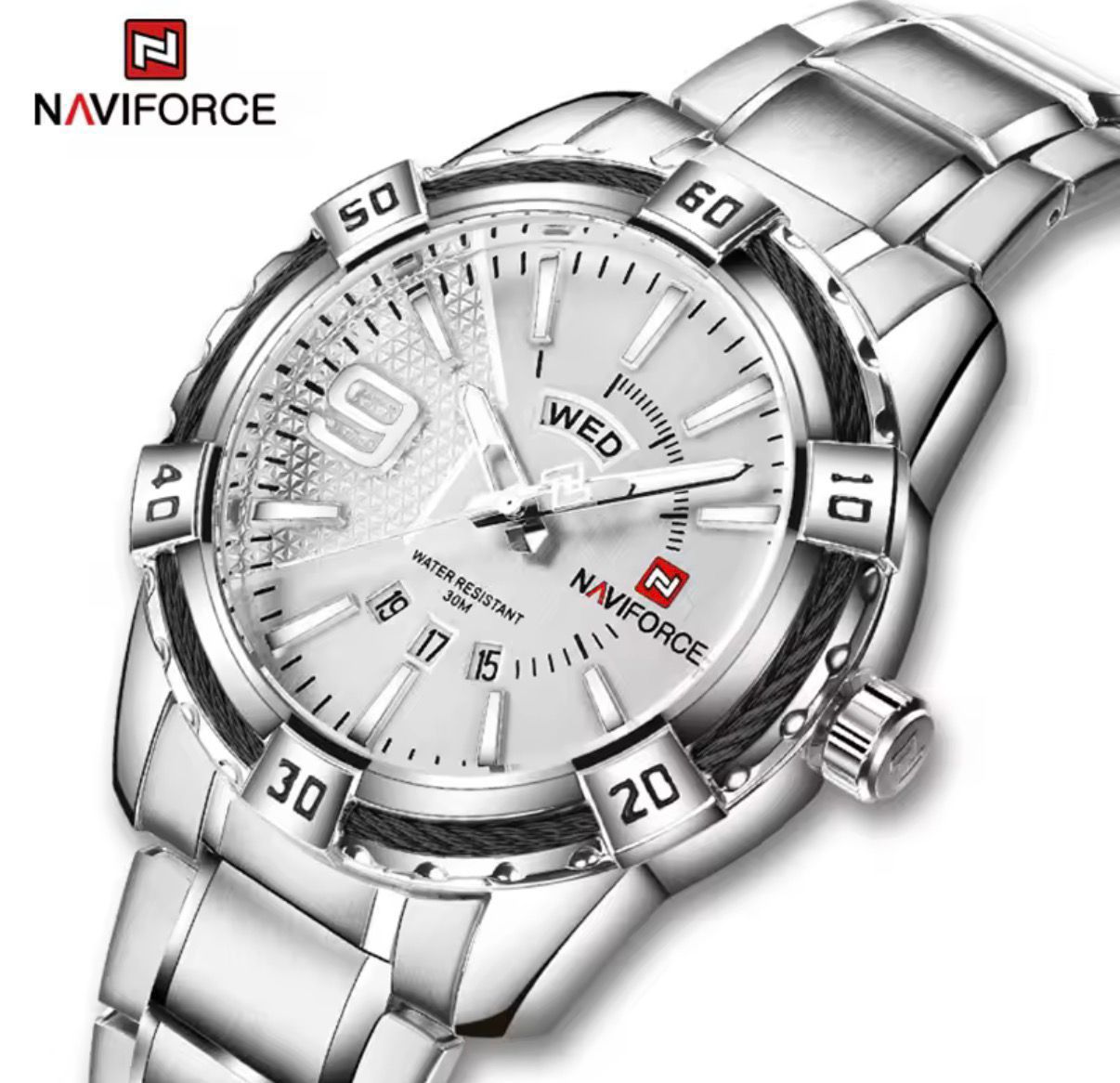 NAVIFORCE 9117S New Men Sport Watches Men's Waterproof Analog Quartz Wristwatches Man Gold Stainless Steel Calendar Clock
