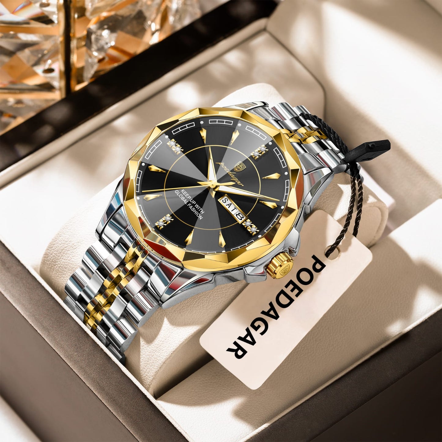 Poedagar 674 Luxury Business Stainless Steel Strap Men Quartz Watches 30M Waterproof Luminous Calendar Watch for Men