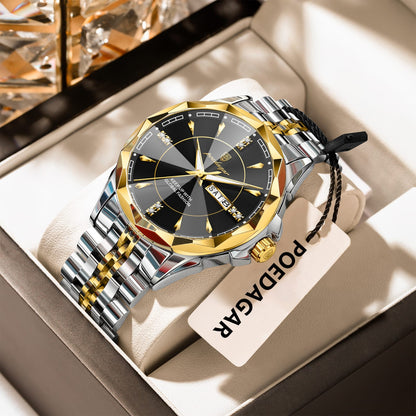 Poedagar 674 Luxury Business Stainless Steel Strap Men Quartz Watches 30M Waterproof Luminous Calendar Watch for Men