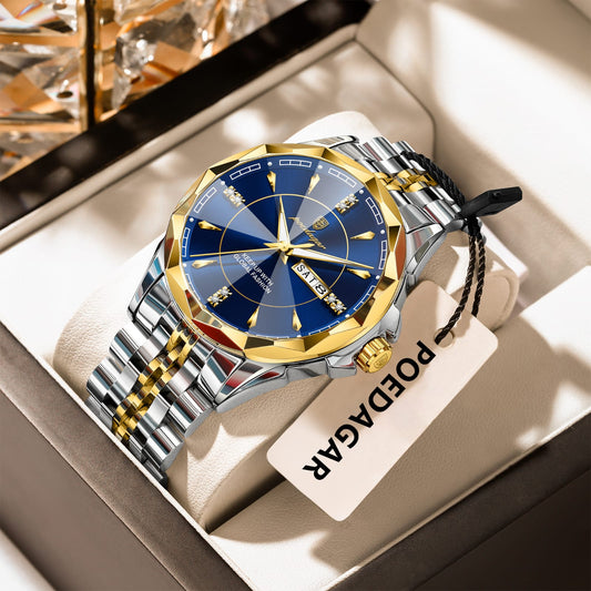 Poedagar 674 Luxury Business Stainless Steel Strap Men Quartz Watches 30M Waterproof Luminous Calendar Watch for Men