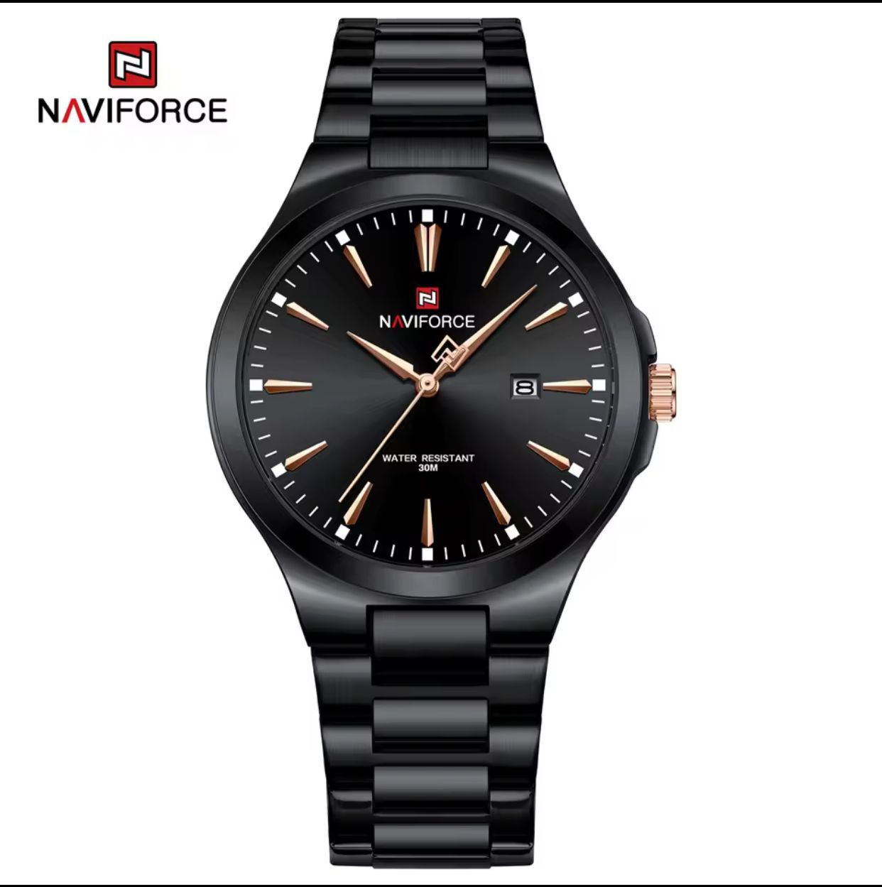 Naviforce 9214 NF9214 Business Quartz Watches Stainless Steel Strap Waterproof Analog Clock Wristwatches for Men