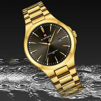 Naviforce 9214 NF9214 Business Quartz Watches Stainless Steel Strap Waterproof Analog Clock Wristwatches for Men