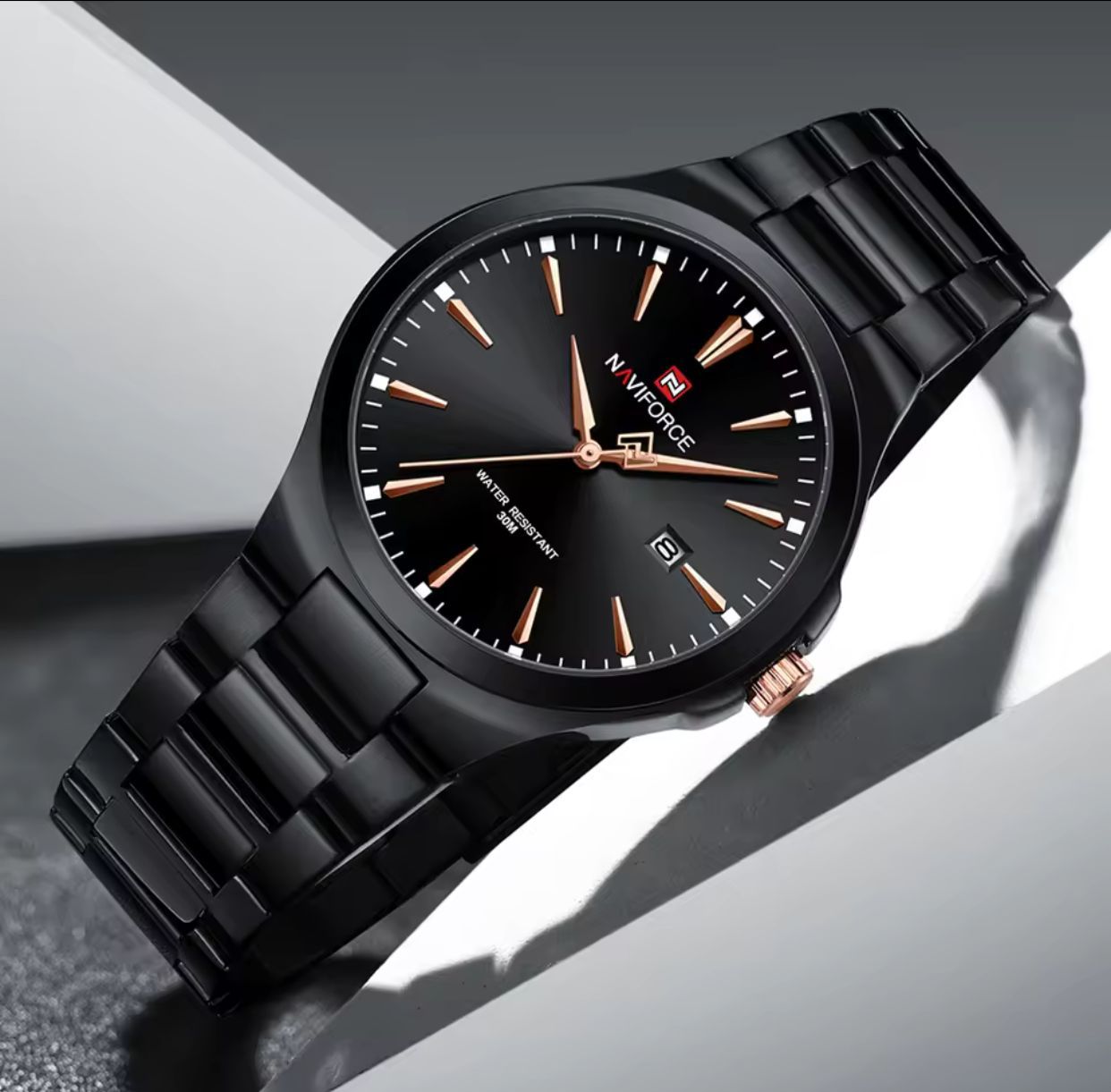 Naviforce 9214 NF9214 Business Quartz Watches Stainless Steel Strap Waterproof Analog Clock Wristwatches for Men