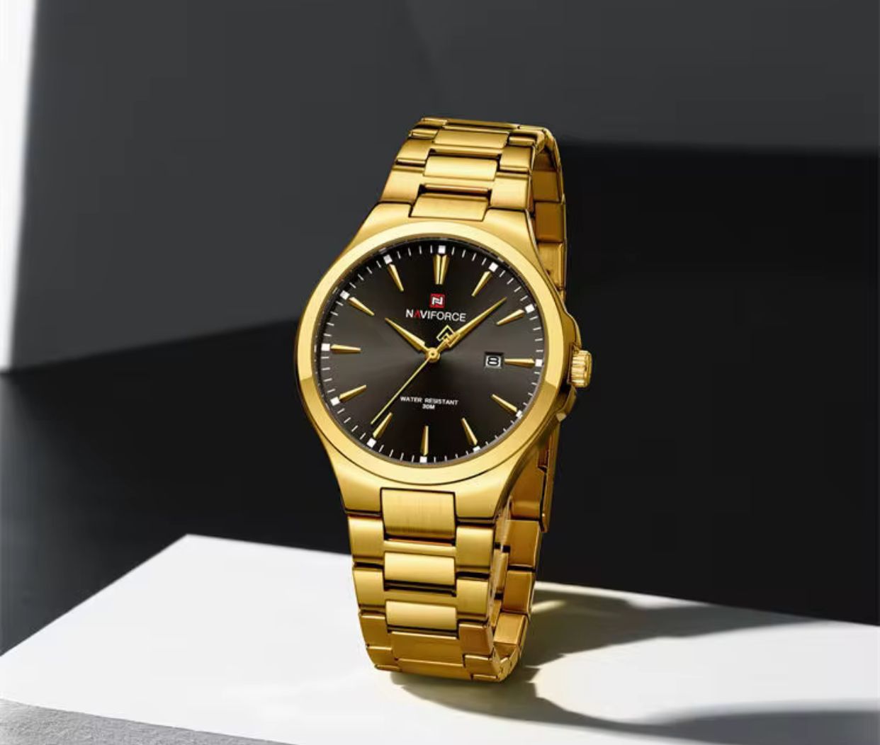 Naviforce 9214 NF9214 Business Quartz Watches Stainless Steel Strap Waterproof Analog Clock Wristwatches for Men