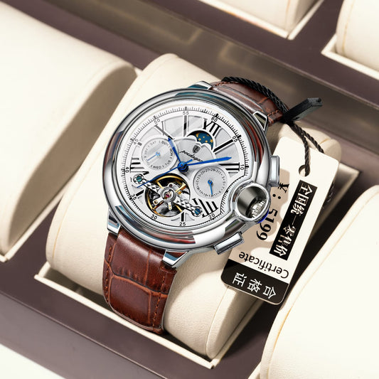 POEDAGAR 1413 Men's Automatic Mechanical Watch Multifunction Business Exquisite Gift for Men Friends Calendar Chronograph