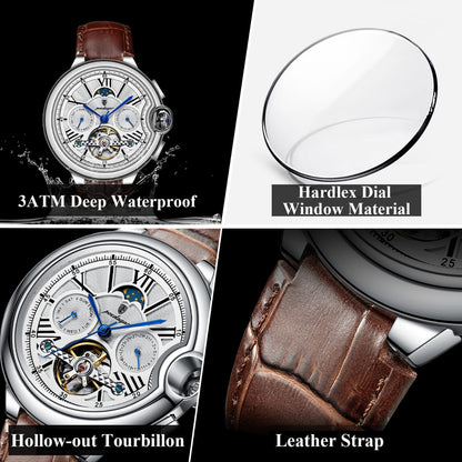 POEDAGAR 1413 Men's Automatic Mechanical Watch Multifunction Business Exquisite Gift for Men Friends Calendar Chronograph