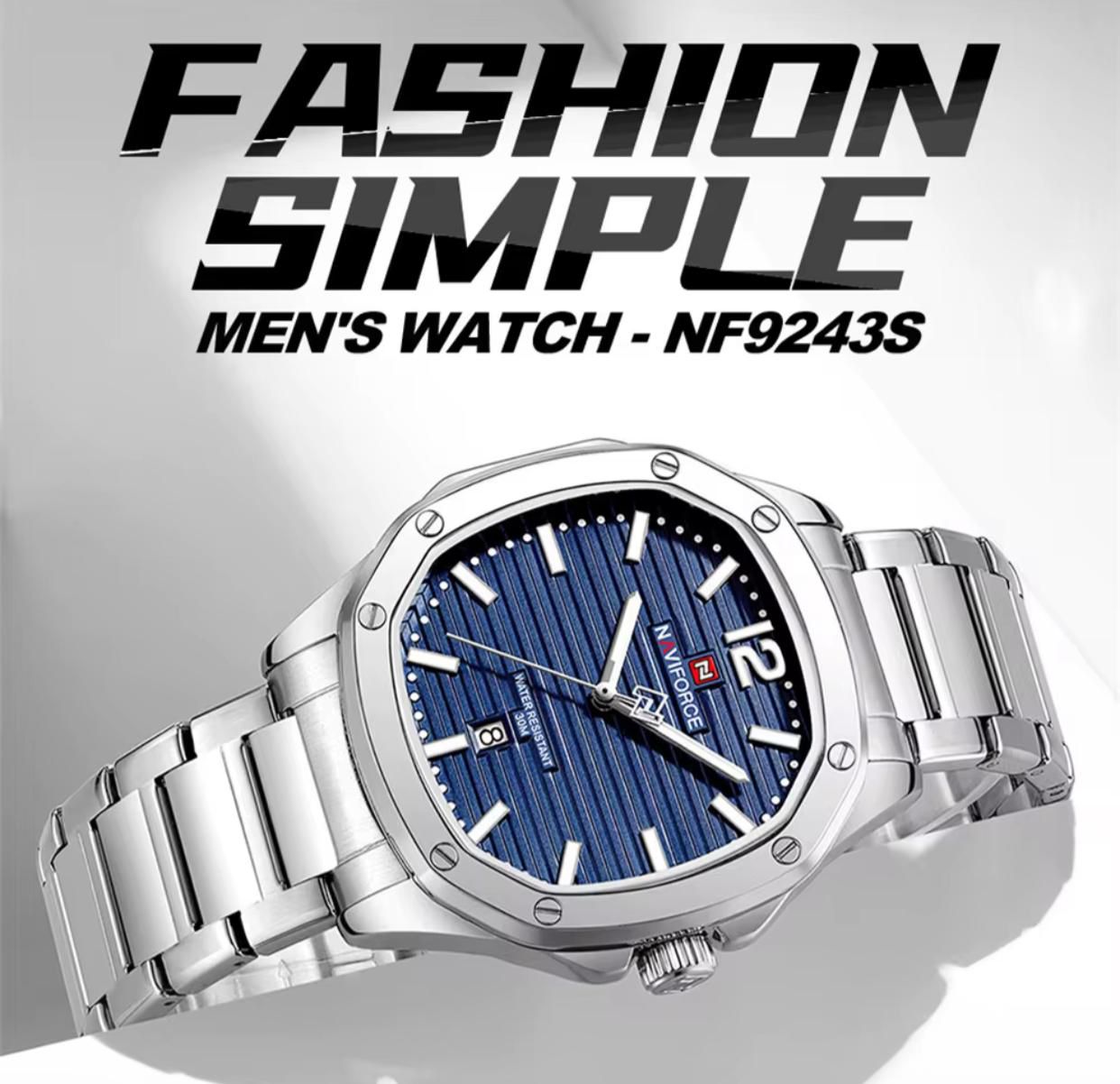 NAVIFORCE NF9243S 9243 New Simple Men Top Brand Luxury Business Date Wristwatch Stainless Steel Sport Quartz Original Male Clock