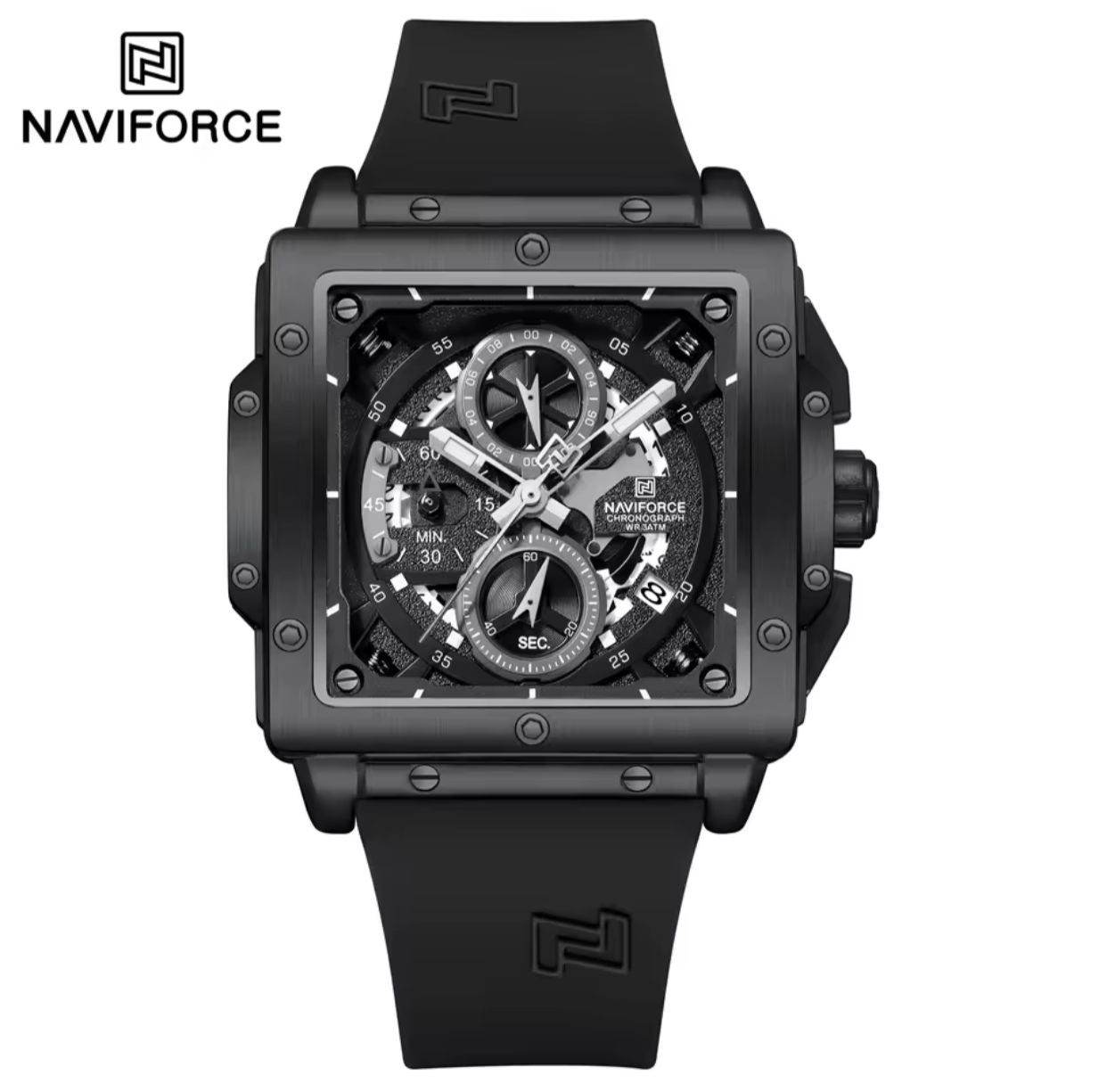 NAVIFORCE 8064 New Men Sport Top Brand Luxury Square Chronograph Date Original Wristwatch Waterproof Quartz Male Clock Watch