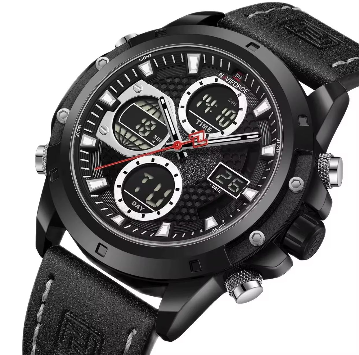 For NAVIFORCE 9197 Men's Luxury Sport Digital Wrist Watch 2026 Waterproof Steel Strap with Leather Band Carton-Style Design