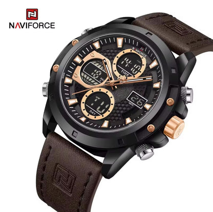 For NAVIFORCE 9197 Men's Luxury Sport Digital Wrist Watch 2026 Waterproof Steel Strap with Leather Band Carton-Style Design