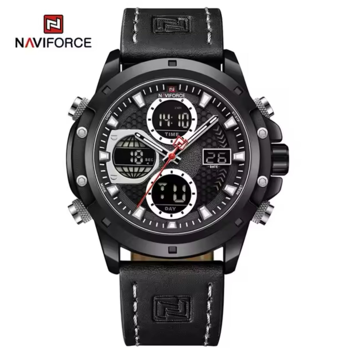 For NAVIFORCE 9197 Men's Luxury Sport Digital Wrist Watch 2026 Waterproof Steel Strap with Leather Band Carton-Style Design