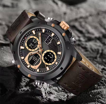 For NAVIFORCE 9197 Men's Luxury Sport Digital Wrist Watch 2026 Waterproof Steel Strap with Leather Band Carton-Style Design