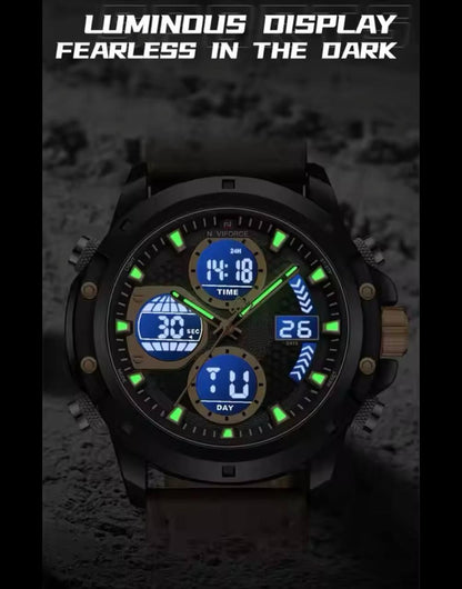 For NAVIFORCE 9197 Men's Luxury Sport Digital Wrist Watch 2026 Waterproof Steel Strap with Leather Band Carton-Style Design