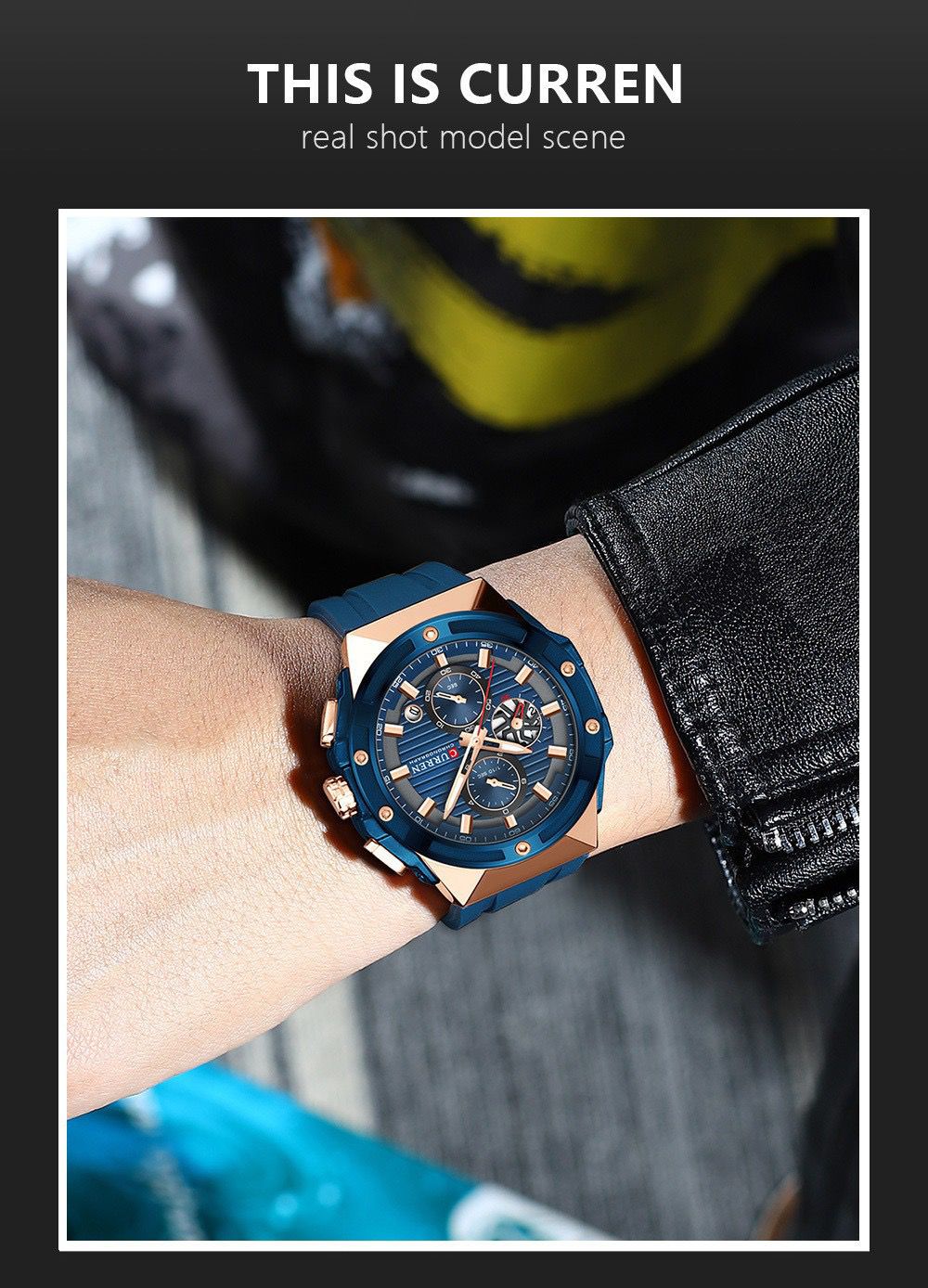 CURREN 8462 Men's Chronograph Quartz Watch with Silicone Strap Luminous Hands Multifunction Dial Waterproof Casual Sport Style