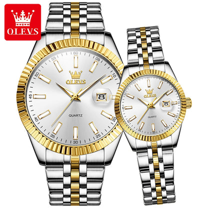 OLEVS 5593 Luxury Business Men and Women Watch for Couple Valentine Gift Set Calendar Week Quartz Wrist Watches