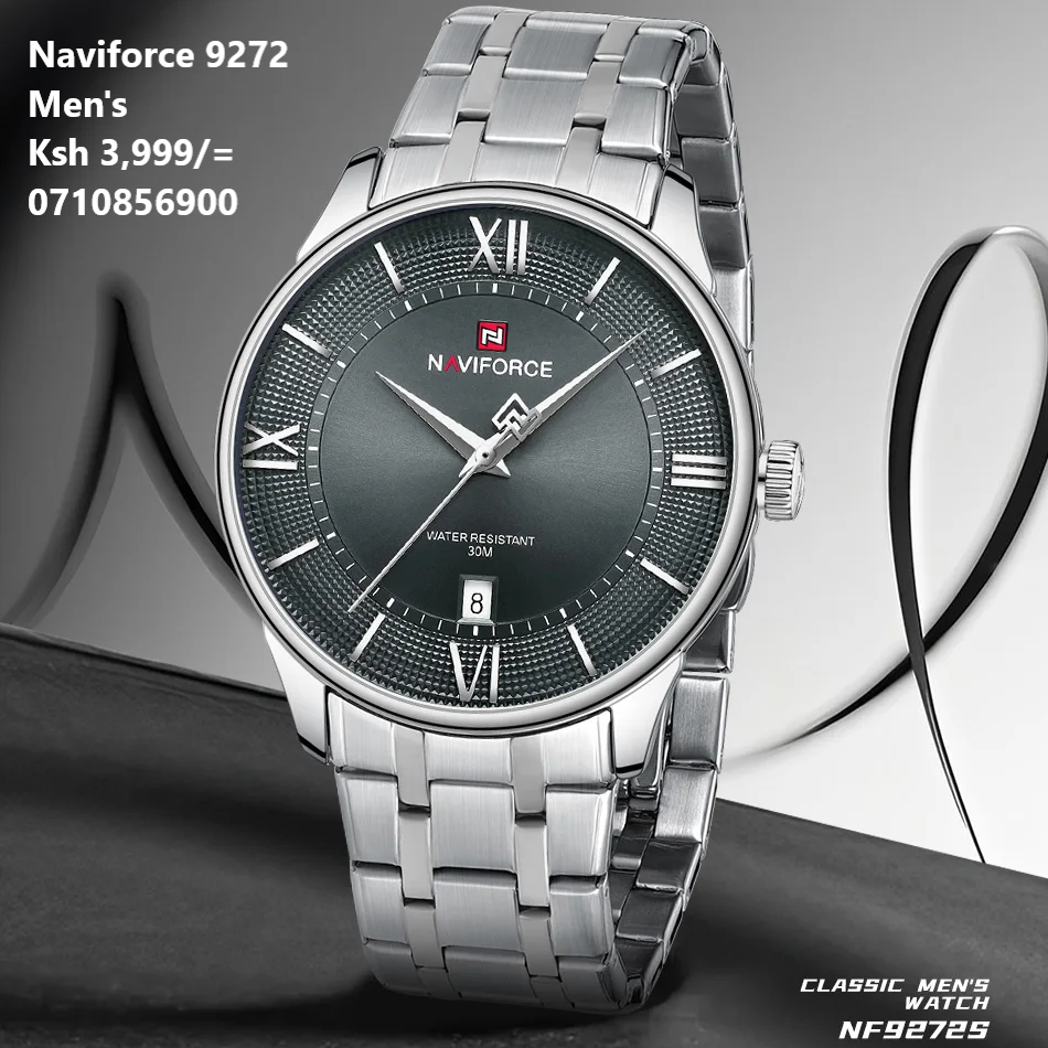 NAVIFORCE 9272 Men's Watch Classic Stainless Steel Strap 3ATM Waterproof Calendar Minimalist Dial Men's Watch