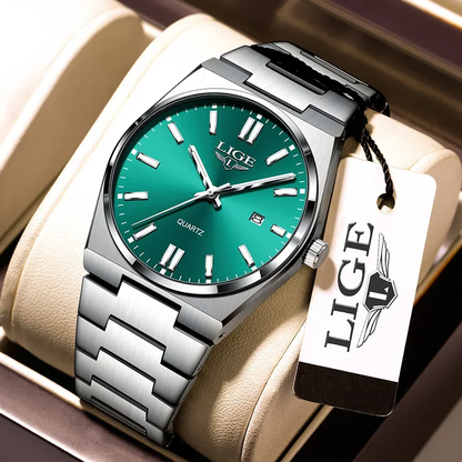 LIGE LG89153 Sports Quartz Watch for Men Dial Waterproof Luminous Business Style Stainless Steel
