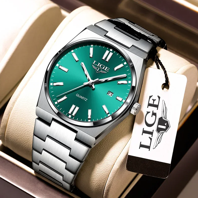 LIGE LG89153 Sports Quartz Watch for Men Dial Waterproof Luminous Business Style Stainless Steel