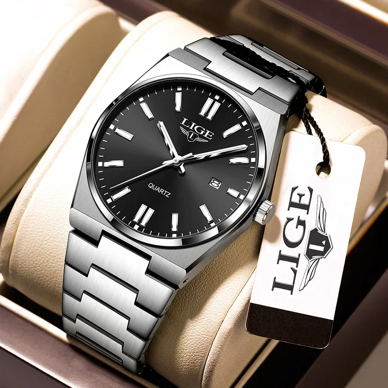 LIGE LG89153 Sports Quartz Watch for Men Dial Waterproof Luminous Business Style Stainless Steel