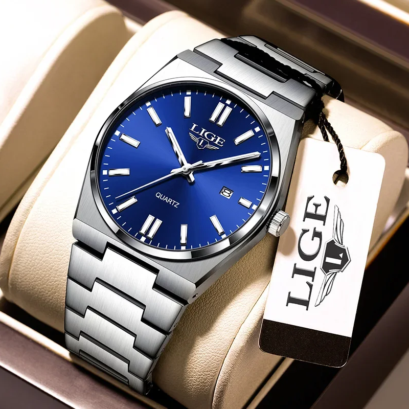 LIGE LG89153 Sports Quartz Watch for Men Dial Waterproof Luminous Business Style Stainless Steel