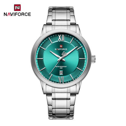 NAVIFORCE 9254 Men's Business Quartz Watch Waterproof Luminous Hands Calendar Display Stainless Steel Strap