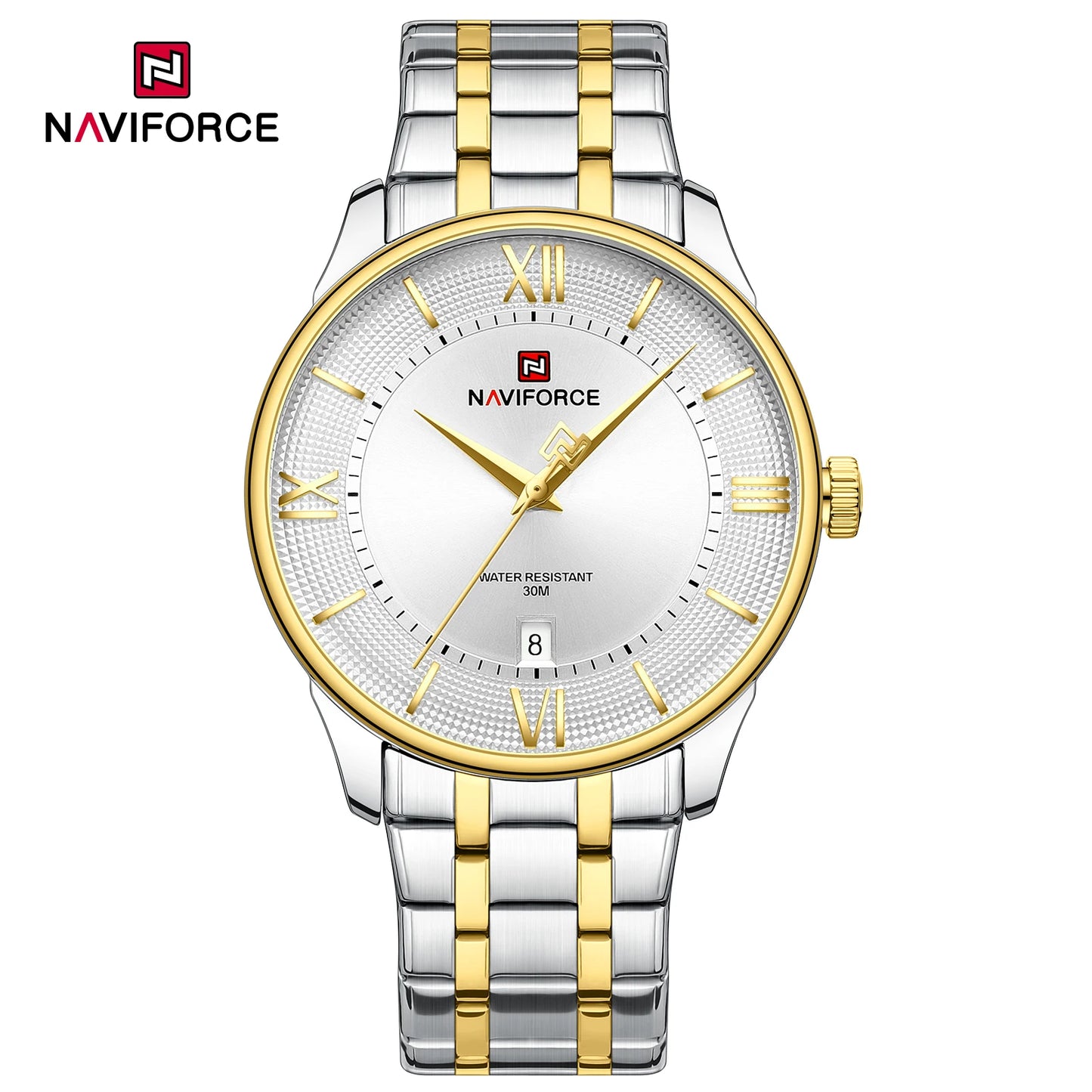 NAVIFORCE 9272 Men's Watch Classic Stainless Steel Strap 3ATM Waterproof Calendar Minimalist Dial Men's Watch