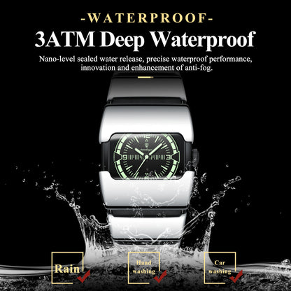 Poedagar 846 Luxury Men Square Quartz Watch Stainless Steel Strap Hardlex Glass 3ATM Waterproof Luminous Wrist Watch