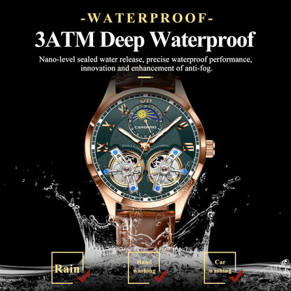 CAREKISO C123 Men Automatic Mechanical Watch Luxury Sport Leather Strap Waterproof Luminous Wristwatch