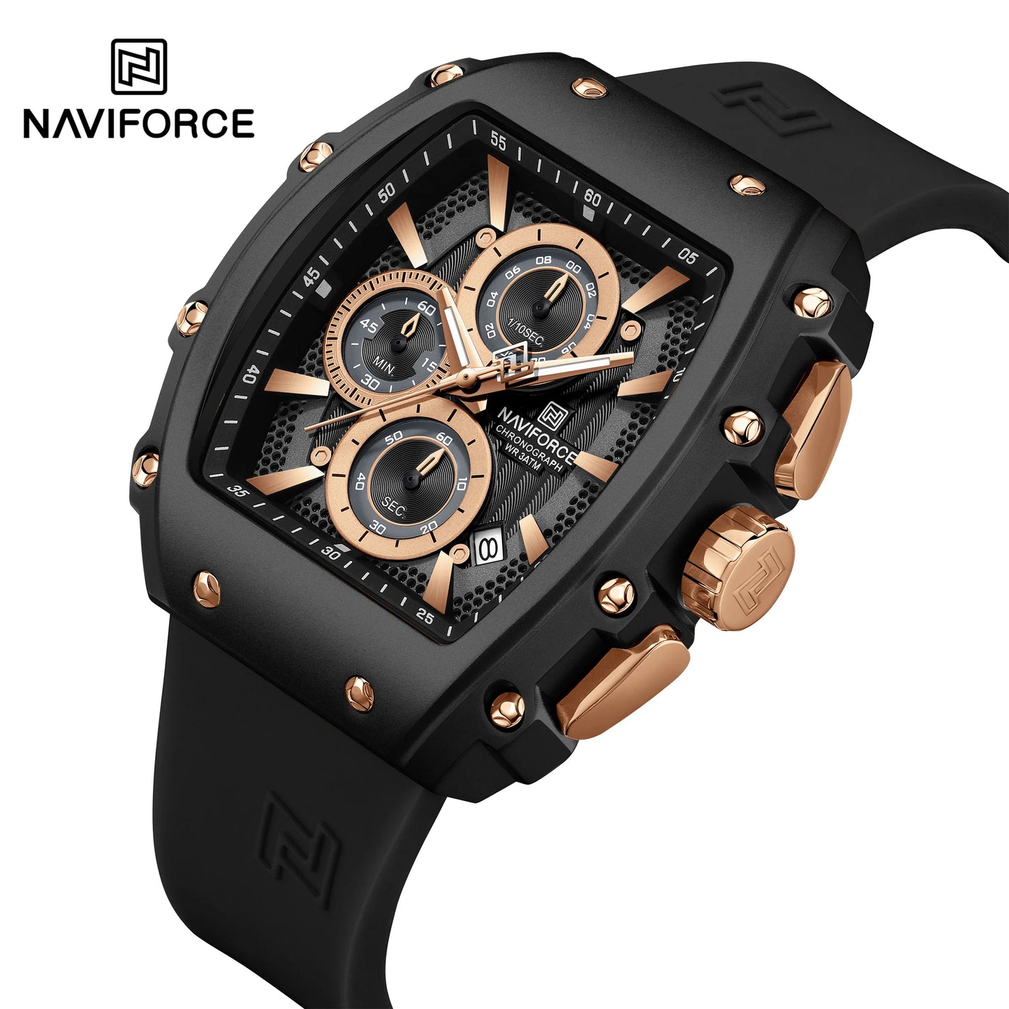 NAVIFORCE 8070 Men Quartz Wristwatch Luxury Chronograph Casual Clock Sport Waterproof Multifunctional Watch Silicone Strap