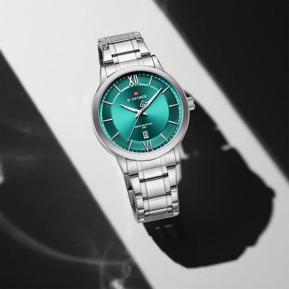 NAVIFORCE 9254 Men's Business Quartz Watch Waterproof Luminous Hands Calendar Display Stainless Steel Strap