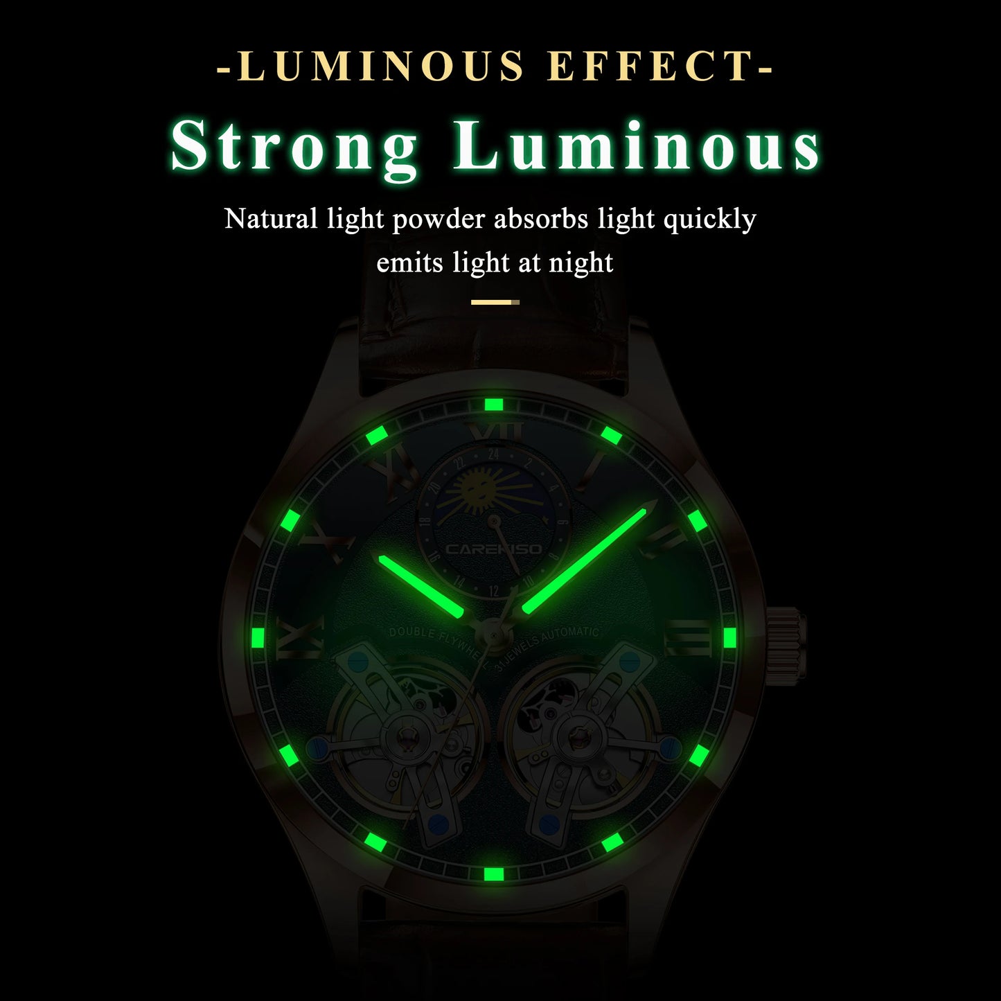 CAREKISO C123 Men Automatic Mechanical Watch Luxury Sport Leather Strap Waterproof Luminous Wristwatch
