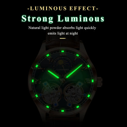 CAREKISO C123 Men Automatic Mechanical Watch Luxury Sport Leather Strap Waterproof Luminous Wristwatch