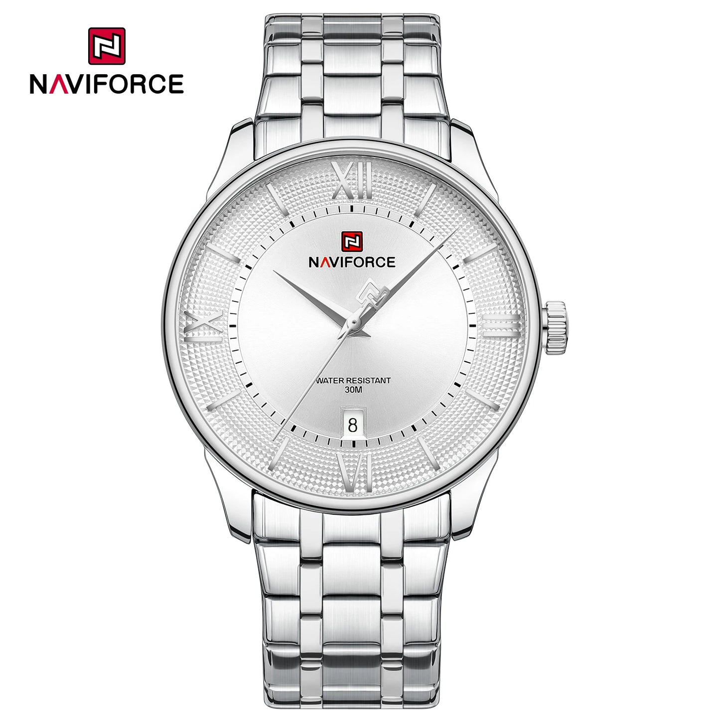NAVIFORCE 9272 Men's Watch Classic Stainless Steel Strap 3ATM Waterproof Calendar Minimalist Dial Men's Watch
