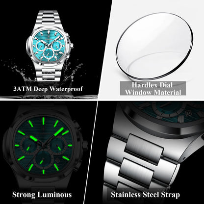 POEDAGAR High Quality Waterproof Luminous Luxury Stainless Steel Chronograph Quartz Watch for Men