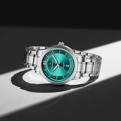 NAVIFORCE 9254 Men's Business Quartz Watch Waterproof Luminous Hands Calendar Display Stainless Steel Strap