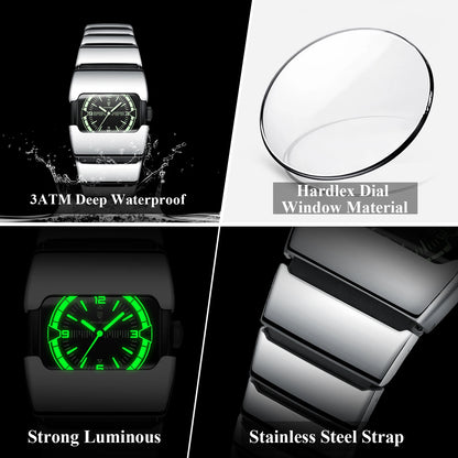 Poedagar 846 Luxury Men Square Quartz Watch Stainless Steel Strap Hardlex Glass 3ATM Waterproof Luminous Wrist Watch