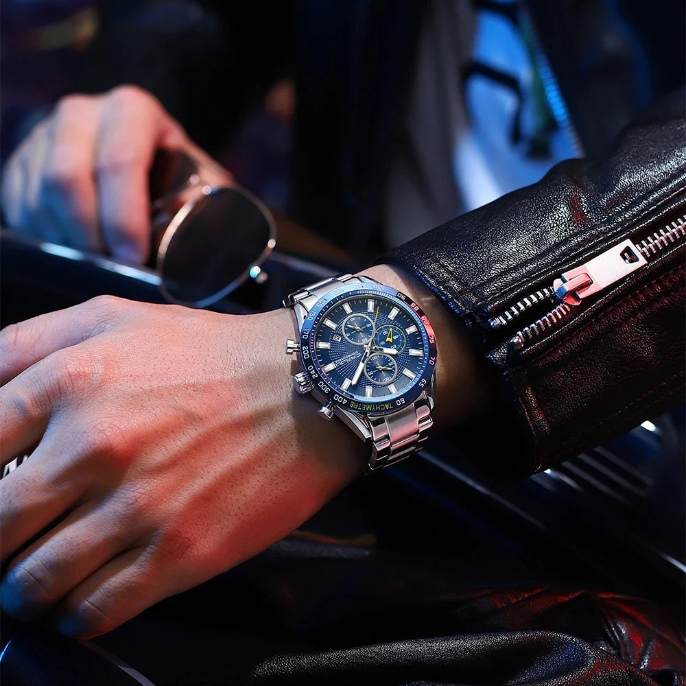 CRRJU 2306 Men Watch Luminous Hands Sports Casual Quartz Wristwatches Chronograph Fashion Stainless Steel Auto Date