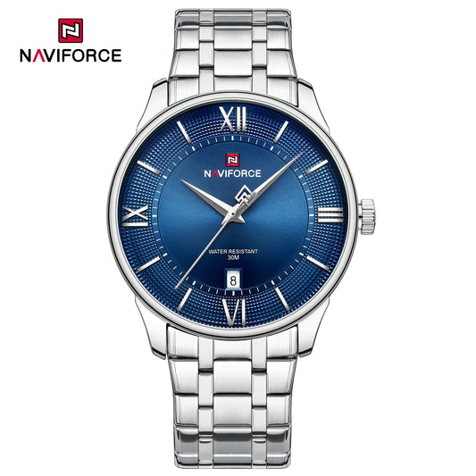 NAVIFORCE 9272 Men's Watch Classic Stainless Steel Strap 3ATM Waterproof Calendar Minimalist Dial Men's Watch