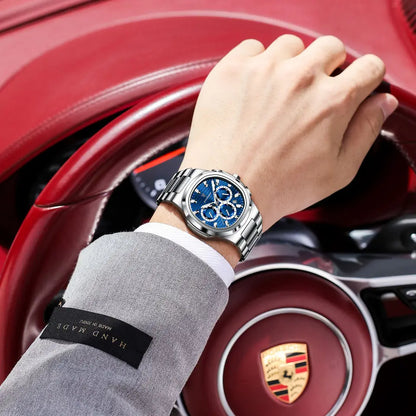 POEDAGAR High Quality Waterproof Luminous Luxury Stainless Steel Chronograph Quartz Watch for Men
