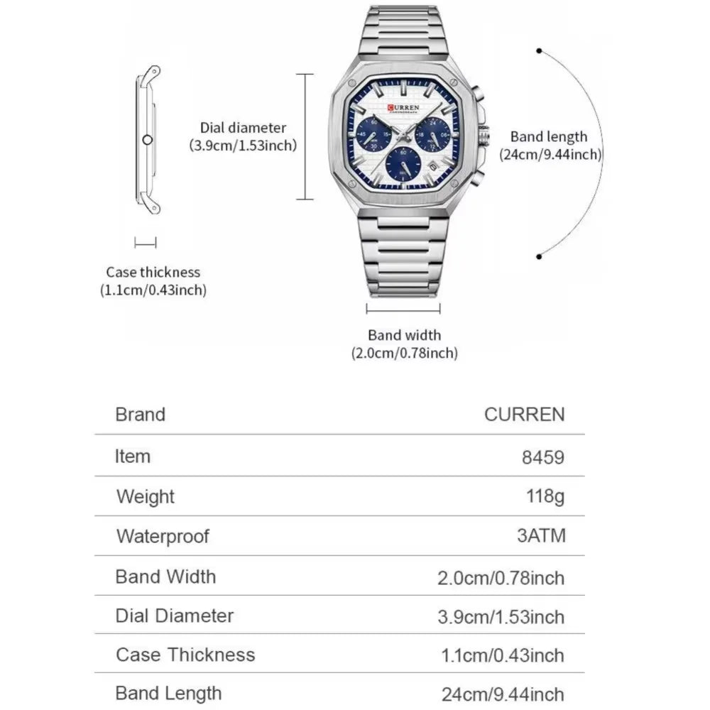 CURREN 8459 New Men Watch Top Brand Luxury Chronograph Original Quartz Male Clock Gift Sport Business Waterproof Wristwatch