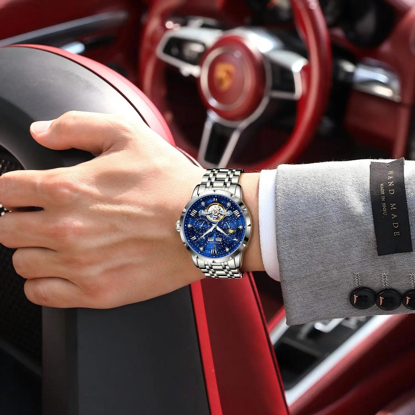 POEDAGAR 1420 Stainless Steel Tourbillon Automatic Movement 30M Waterproof Luminous Mechanical Watch for Men