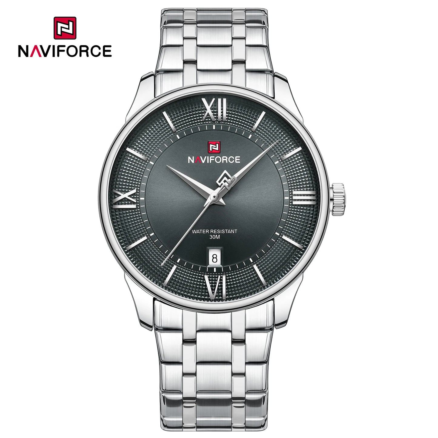 NAVIFORCE 9272 Men's Watch Classic Stainless Steel Strap 3ATM Waterproof Calendar Minimalist Dial Men's Watch