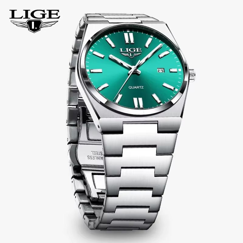 LIGE LG89153 Sports Quartz Watch for Men Dial Waterproof Luminous Business Style Stainless Steel
