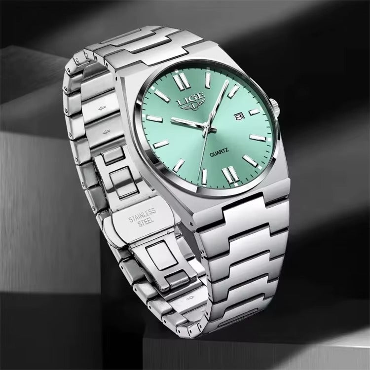LIGE LG89153 Sports Quartz Watch for Men Dial Waterproof Luminous Business Style Stainless Steel