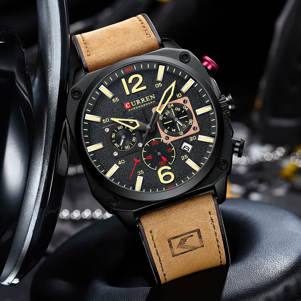 New CURREN 8398 Top Brand Men Sports Watch Luminous Chronograph Watches Leather Clock Casual Quartz Wristwatches for Male