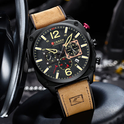 New CURREN 8398 Top Brand Men Sports Watch Luminous Chronograph Watches Leather Clock Casual Quartz Wristwatches for Male