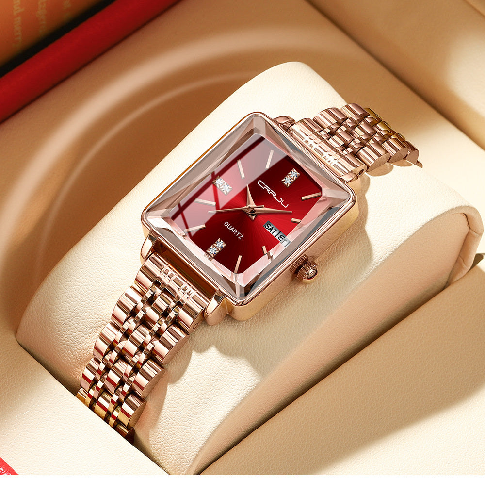 CRRJU 5012 Luxury Fashion Stainless Steel Strap Quartz Wristwatch 3ATM Waterproof Luminous Hands Female Diamond Watch for Women
