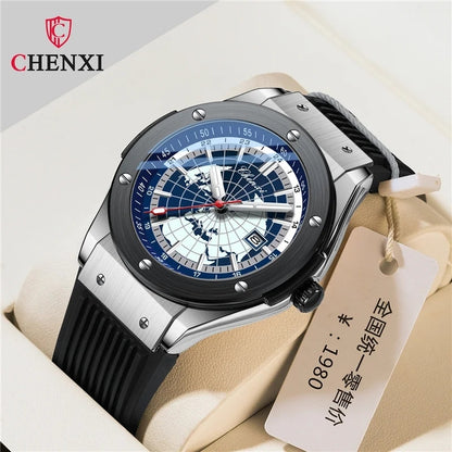 CHENXI 82442 Casual Sport Watches for Men Brand Luxury World Map Waterproof Wrist Watch Man Clock Fashion Wristwatch