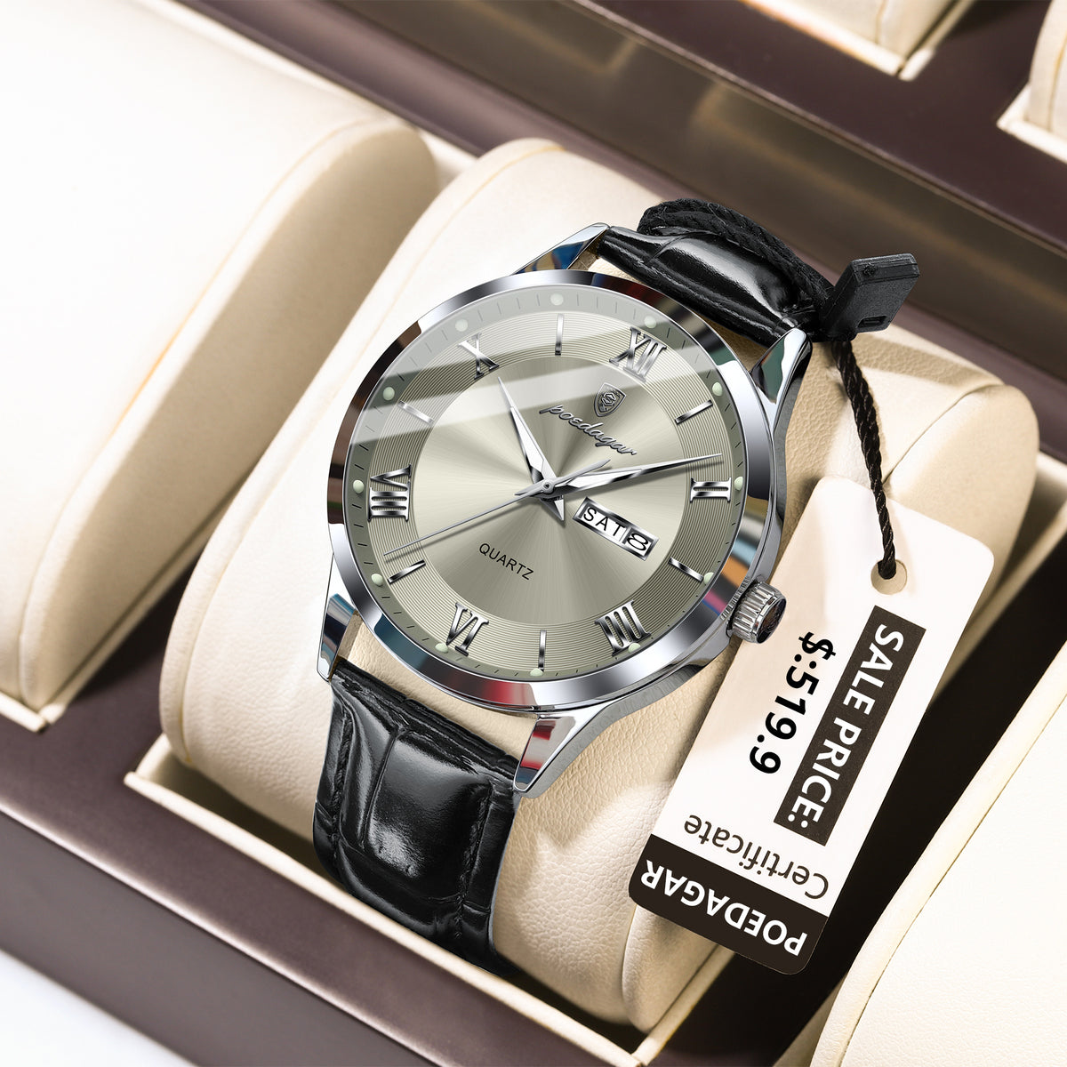 New Release Men Watches Poedagar 978 Luxury Leather Bracelet Luminous Waterproof Mens Quartz Watch for Men